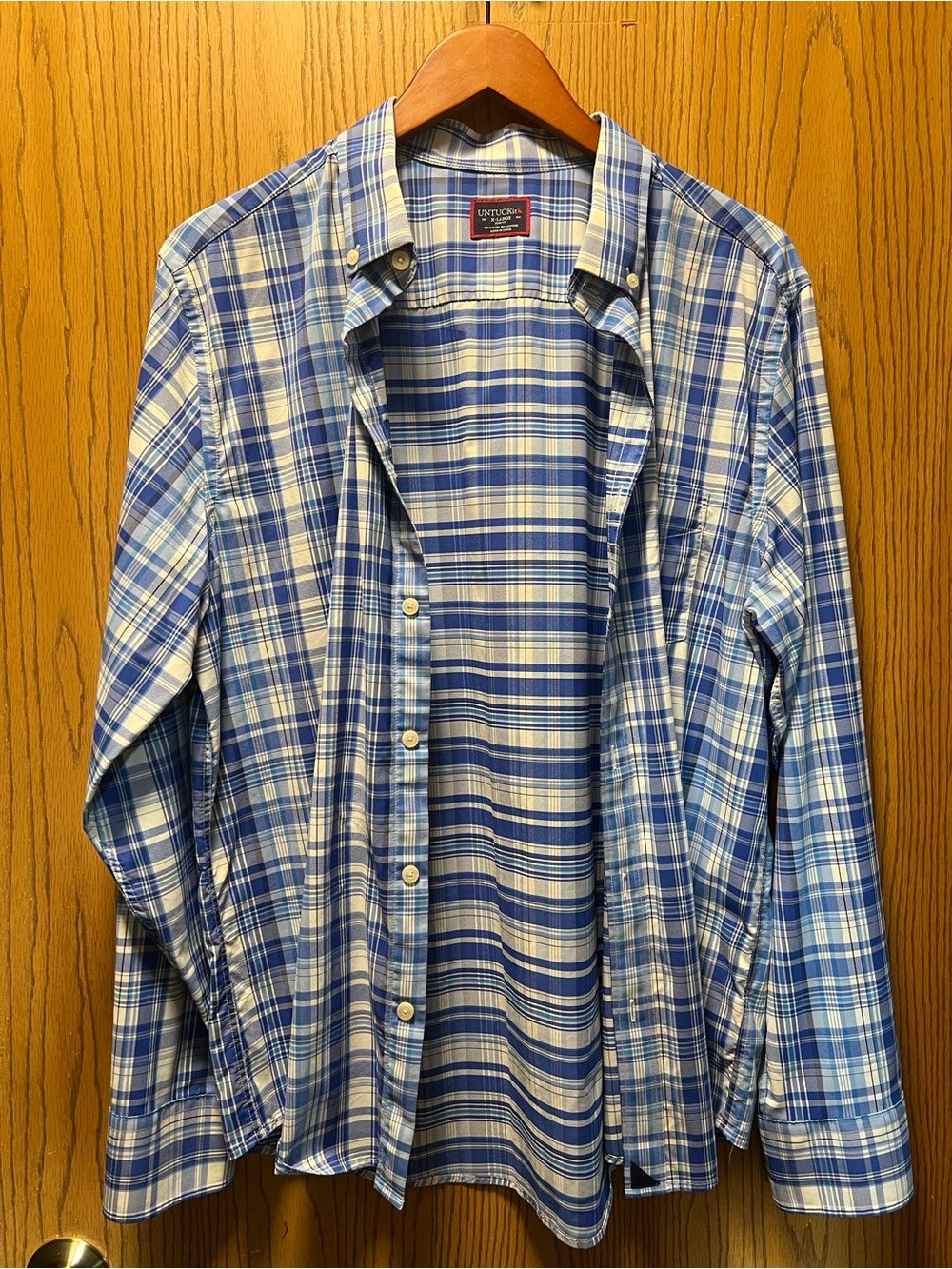 UNTUCKit Blue and White Plaid Button-Down Shirt